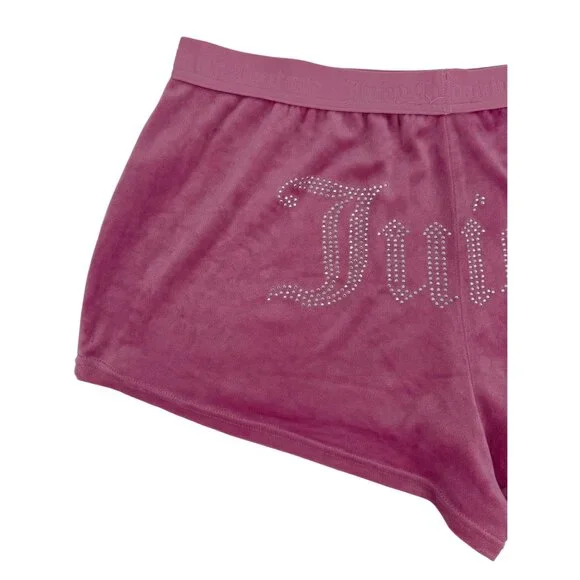 Juicy Couture Rhinestone Logo Pink Velour Lounge Shorts XL Y2K Revive - Picture 8 of 13